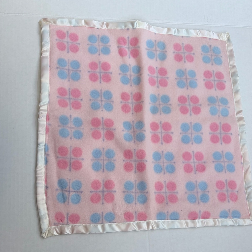 Vintage Pink & Blue Floral Baby Mini Blanket Satin Trim 16x16